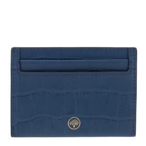 Pre Owned Mulberry Blue Croc Embossed Leather Card Holder