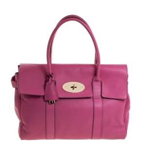 Pre Owned Mulberry Fuschia Grained Leather Bayswater Satchel