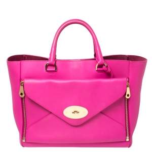 Pre Owned Mulberry Fuchsia Leather Large Willow Tote