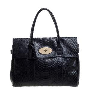 Pre Owned Mulberry Deep Midnight Blue Python Effect Leather Bayswater Satchel