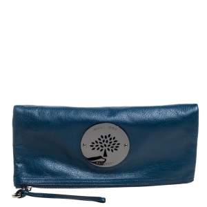 Mulberry Dark Teal Leather Daria Fold Over Clutch