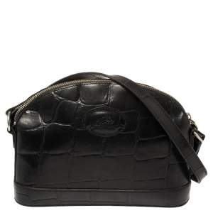 Pre Owned Mulberry Black Croc Embossed Leather Shoulder Bag