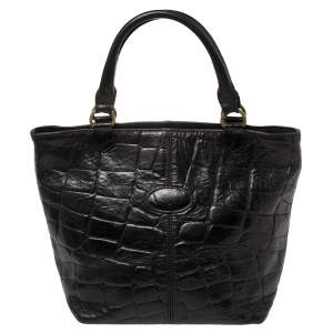 Pre Owned Mulberry Black Croc Embossed Leather Tote
