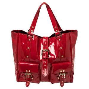Pre Owned Mulberry Red Patent Leather Roxanne Tote