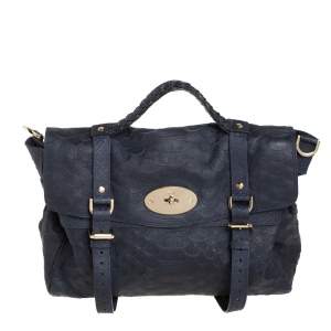 Mulberry Navy Blue Python Embossed Leather Oversized Alexa Satchel