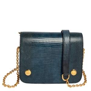 Pre Owned Mulberry Blue/Black Lizard Embossed Leather Clifton Crossbody Bag