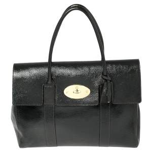 Pre Owned Mulberry Anthracite Patent Leather Bayswater Satchel