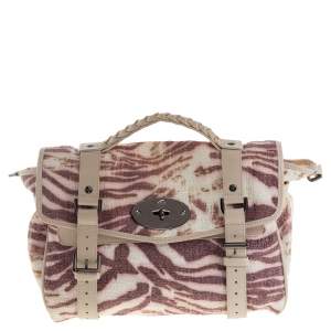 Mulberry Multicolor Tiger Print Woven Raffia And Leather Alexa Satchel