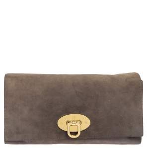 مملوكة مسبقًا Mulberry Grey Suede Oversized Ava Clutch