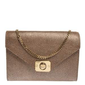 Pre Owned Mulberry Metallic Gold Leather Delphie Duo Chain Shoulder Bag