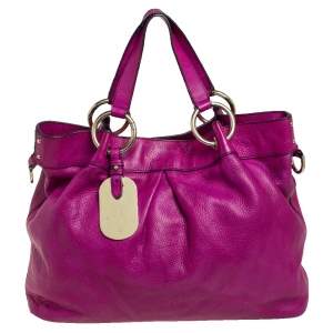 Pre Owned Mulberry Magenta Leather Metal Plate Charm Shoulder Bag