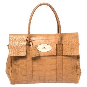 Pre Owned Mulberry Tan Croc Embossed Leather Bayswater Satchel