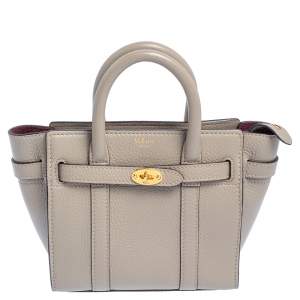 Pre Owned Mulberry Grey Leather Micro Bayswater Zip Tote