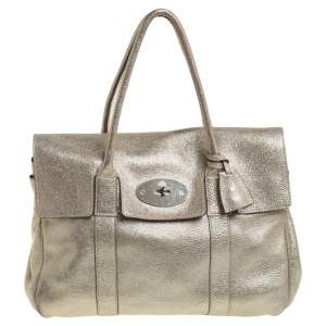 Pre Owned Mulberry Metallic Gold Crinkle Leather Bayswater Satchel