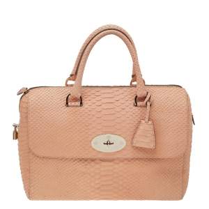 Pre Owned Mulberry Beige Python Embossed Leather Medium Del Rey Satchel