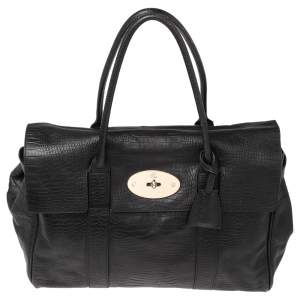 Mulberry Black Croc Embossed Leather Bayswater Satchel