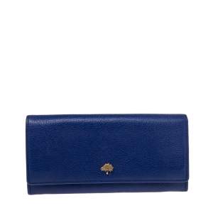 Mulberry Electric Blue Grained Leather Flap Continental Wallet
