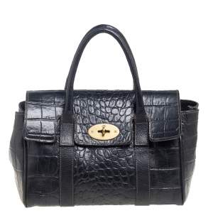 Mulberry Black Croc Embossed Leather Bayswater Satchel