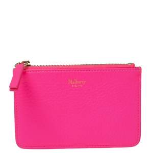 Mulberry Neon Pink Leather Zip Compact Wallet