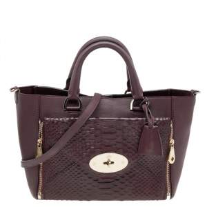 Mulberry Burgundy Python Embossed And Leather Small Willow Tote