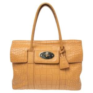 Mulberry Tan Croc Embossed Leather Bayswater Satchel