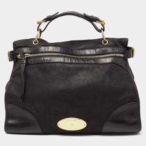 Mulberry Black Nubuck and Leather Taylor Top Handle Bag