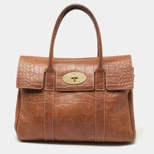 Mulberry Brown Croc Embossed Leather Bayswater Satchel