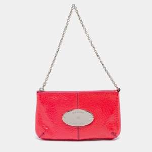 Mulberry Pink Crinkled Patent Leather Charlie Chain Clutch