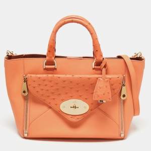 Mulberry Orange Ostrich And Leather Willow Tote