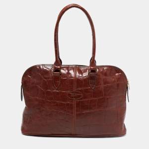Mulberry Brown Croc Embossed Leather Bolide Satchel