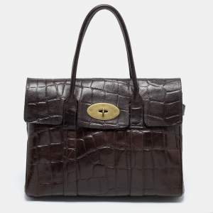 Mulberry Brown Croc Embossed Leather Bayswater Satchel
