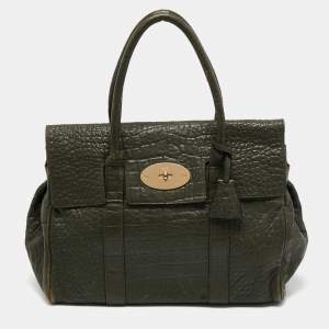 Mulberry Olive Green Croc Embossed Leather Bayswater Satchel