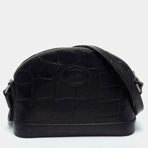 Mulberry Black Croc Embossed Leather Dome Crossbody Bag