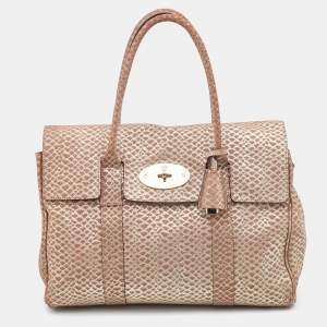 Mulberry Metallic Gold/Beige Snake Embossed Suede Bayswater Satchel