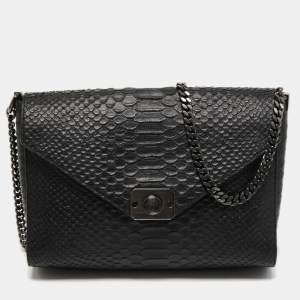 Mulberry Black Python Embossed Leather Delphine Chain Shoulder Bag