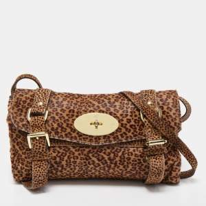 Mulberry Brown Leopard Print Calf Hair Alexa Crossbody Bag
