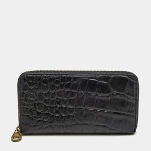 Mulberry Black Croc Embossed Zip Around Continental Wallet