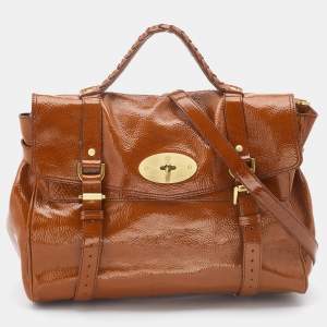 Mulberry Tan Patent Leather Oversized Alexa Satchel
