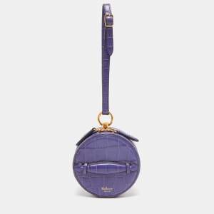 Mulberry Purple Croc Embossed  Leather Mini Trunk Wristlet Clutch