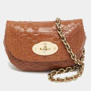 Mulberry Brown Python Embossed Leather Mini Lily Crossbody Bag