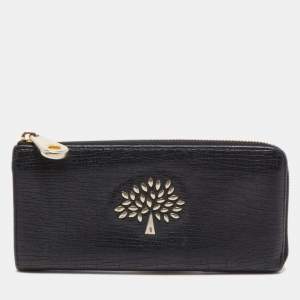 Mulberry Black Textured Leather Mila Zip Around Wallet