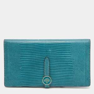 Mulberry Teal Lizard Embossed Leather Tree Long Wallet