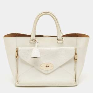 Mulberry White Ostrich Embossed and Leather Willow Tote