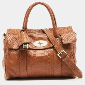 Mulberry Brown Python Embossed Leather Small Bayswater Satchel