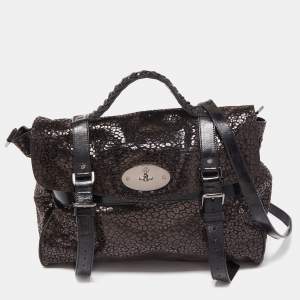 Mulberry Brown/Black Textured Suede and Leather Oversized Alexa Bag