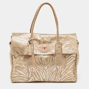 Mulberry Metallic Silver/Beige Zebra Leather Bayswater Satchel