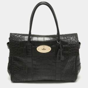 Mulberry Black Croc Embossed Leather Bayswater Satchel