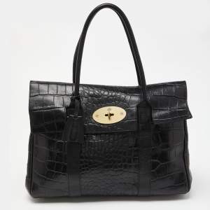 Mulberry Black Croc Embossed Leather Bayswater Satchel
