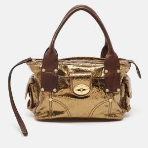 Mulberry Gold/Brown Crackled Foil and Leather Small Jody Tote