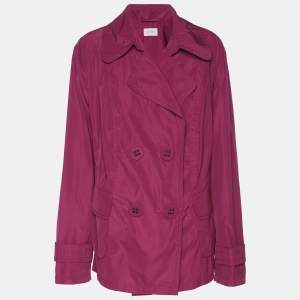 Pre Owned MYBC Pink Nylon Double Breasted Belted Blazer XL